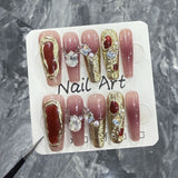 Handemade press on nails New Year's ice blush nail irregular cat eye flash long nail patch wholesale｜365nails