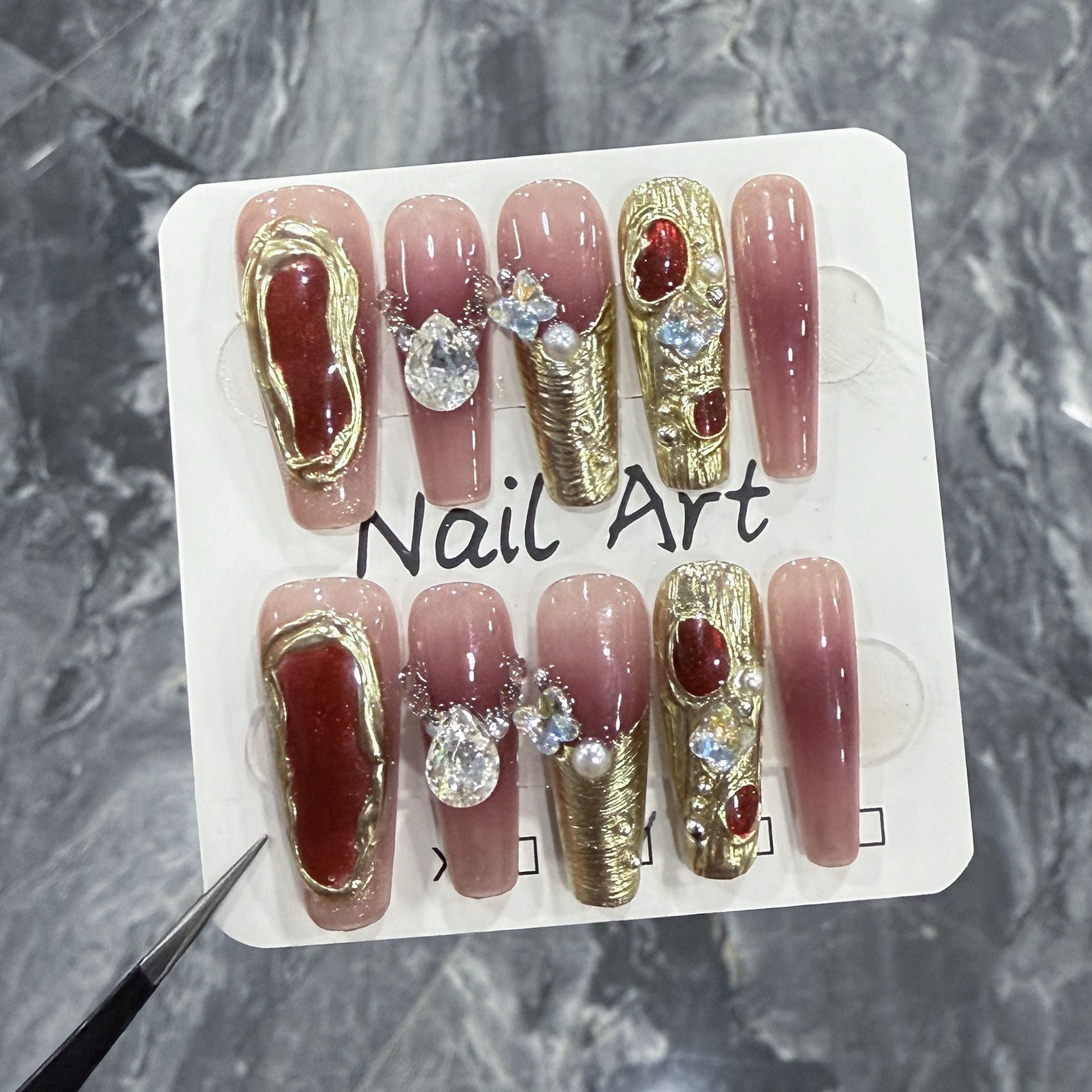 Handemade press on nails New Year's ice blush nail irregular cat eye flash long nail patch wholesale｜365nails