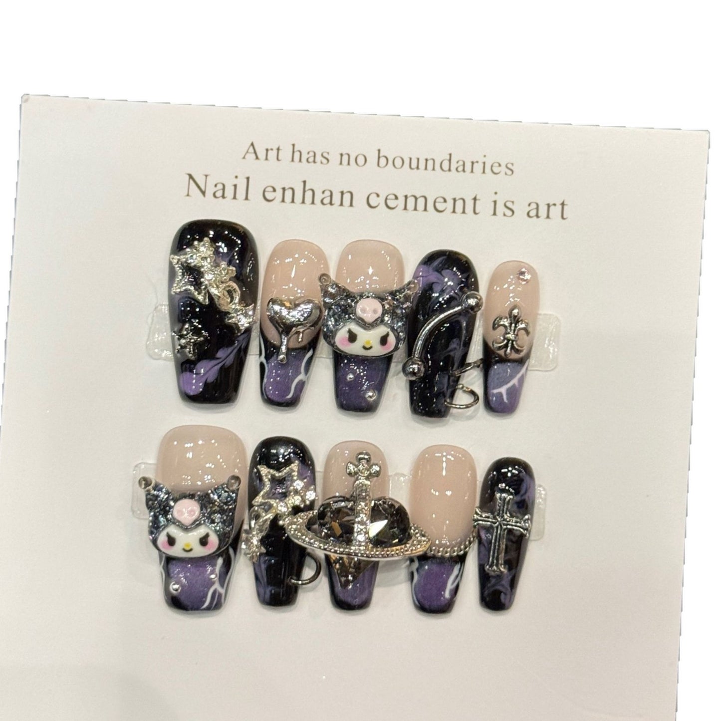 Gothic Purple Kuromi Charm Nails