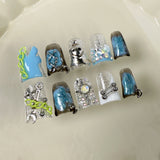 Europa, América, Halloween, bico de pato, unha, gelo transparente, flash, manchas, manicure, olho de gato, removível, unhas de pressão feitas à mão｜365nails