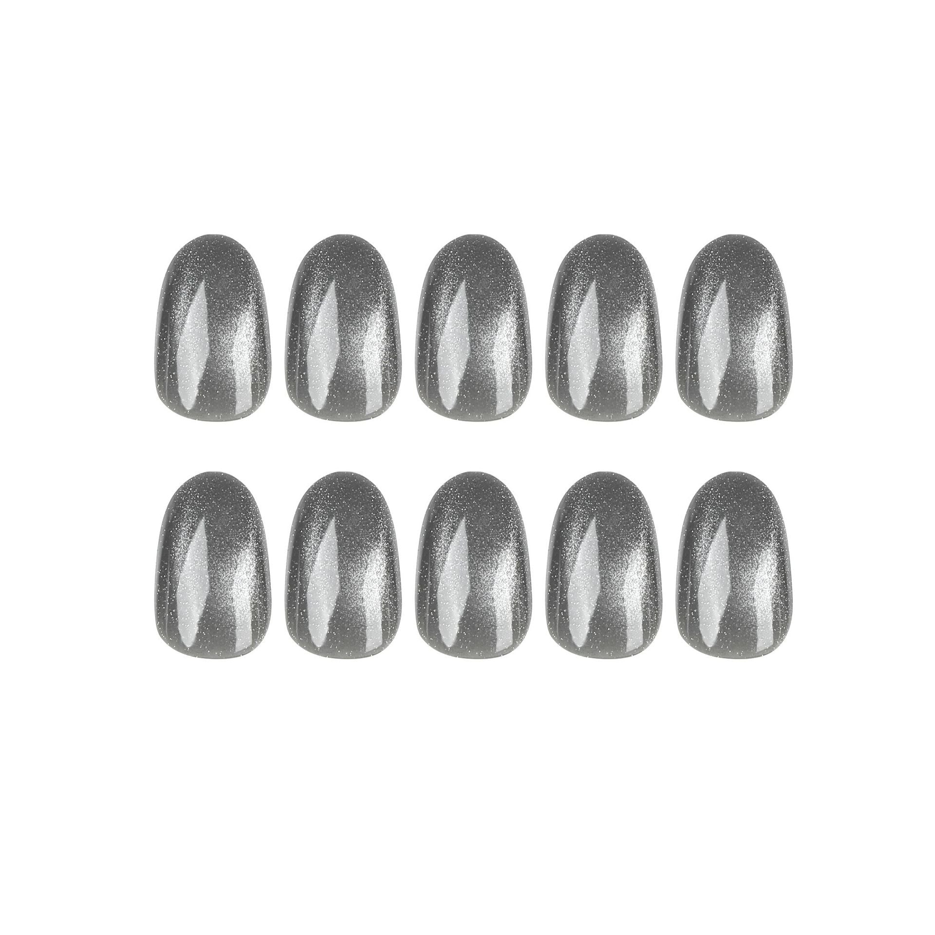 Unhas falsas curtas cinza com patch de olho de gato para decoração de unhas, verão ｜365nails