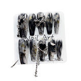 Parche para uñas largo estilo Spice Girl, hecho a mano, con diseño de manchas oscuras, colgante, para usar | 365nails