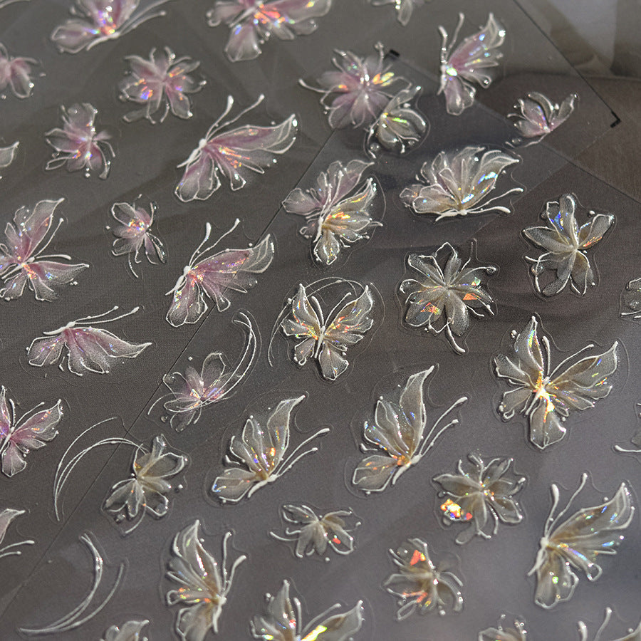 Iridescent Crystal Butterfly – 3D Embossed Nail Art Set