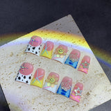 Colorful Pink Nails with Smiley Flower and Star Charms