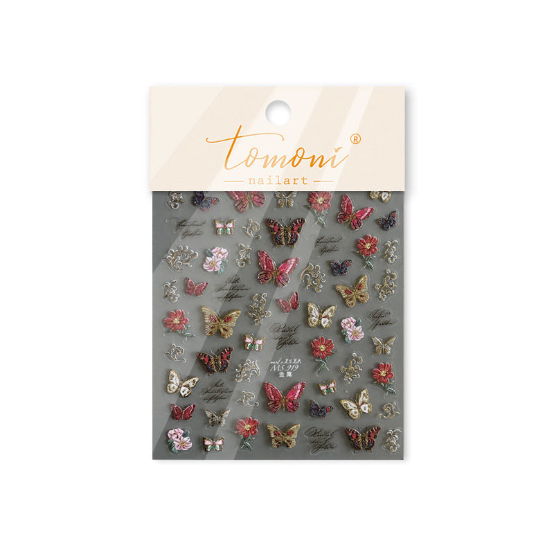 Vintage Butterfly Collection: "Enchanted Flutter" – 3D Metallic Nail Sticker