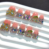 Pink Jelly Nails with Butterfly and Cherry Crystal Charms