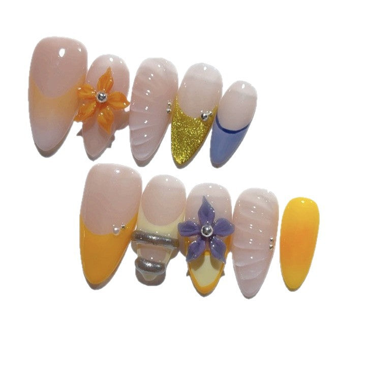 Warm Breeze: "Pôr do Sol em Flor" – Unhas Postiças Artesanais Formato Amêndoa