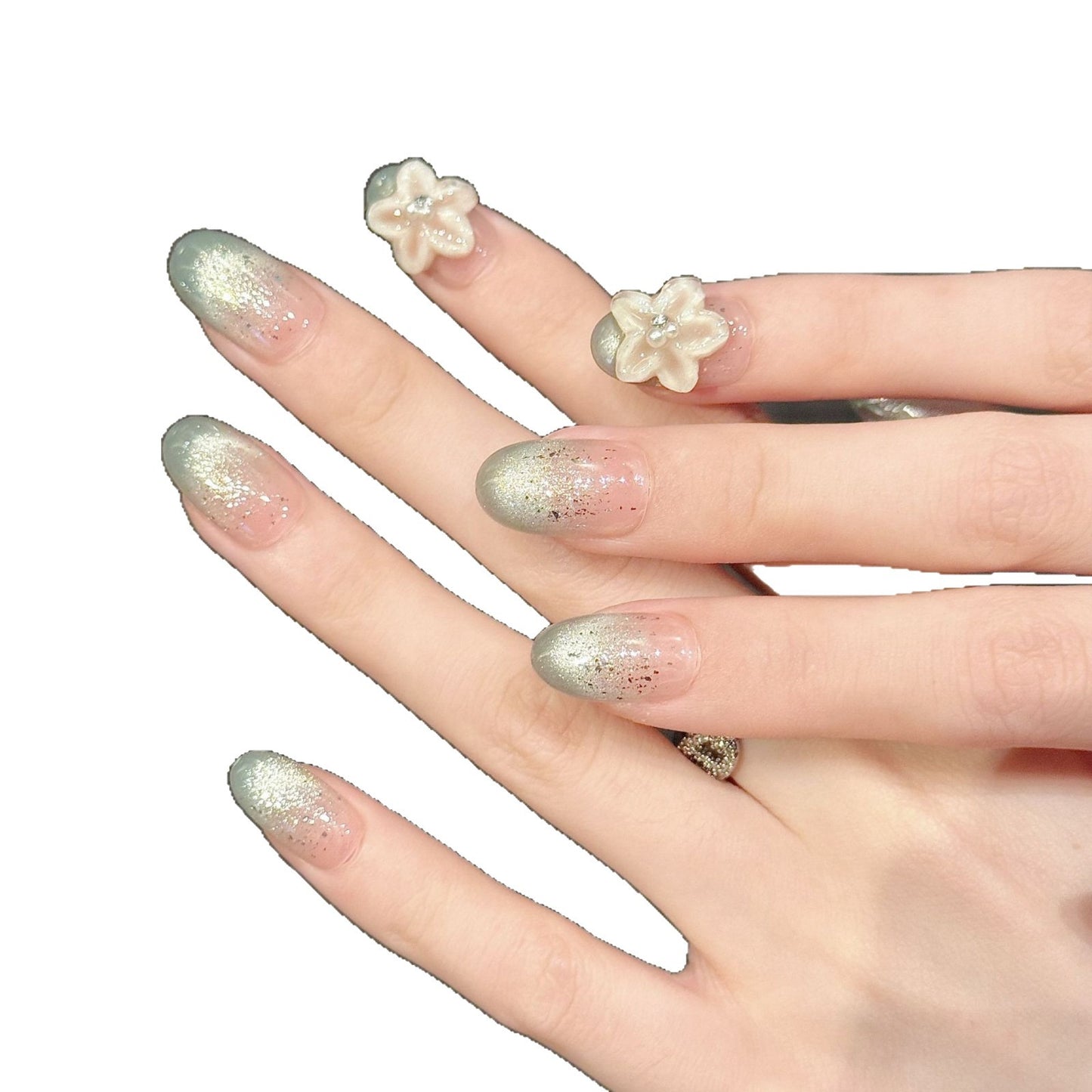 Ice Blue cat eye Translucent Carved Fingertip cat eye Nail Art Short Handmade s | 365nails
