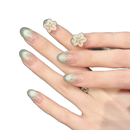 Ice Blue cat eye Translucent Carved Fingertip cat eye Nail Art Short Handmade s | 365nails