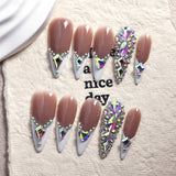 Nude French Crystal Statement Glam Press On Nails