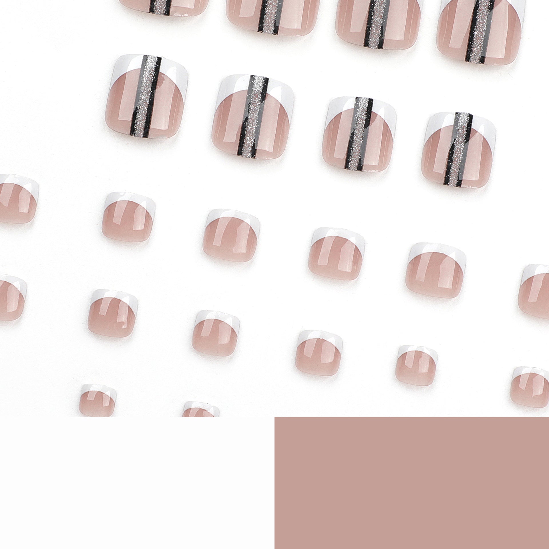 365nails: "French Glitter Stripe Square Toenails" – Classic Press-on Toenails