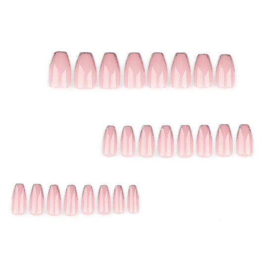 Naked Pink French Glitter Nail Art Wear Short Ballet Nail Art Tablets Detachable Wearable Nail Tablets Finished Products Wholesale｜365nails