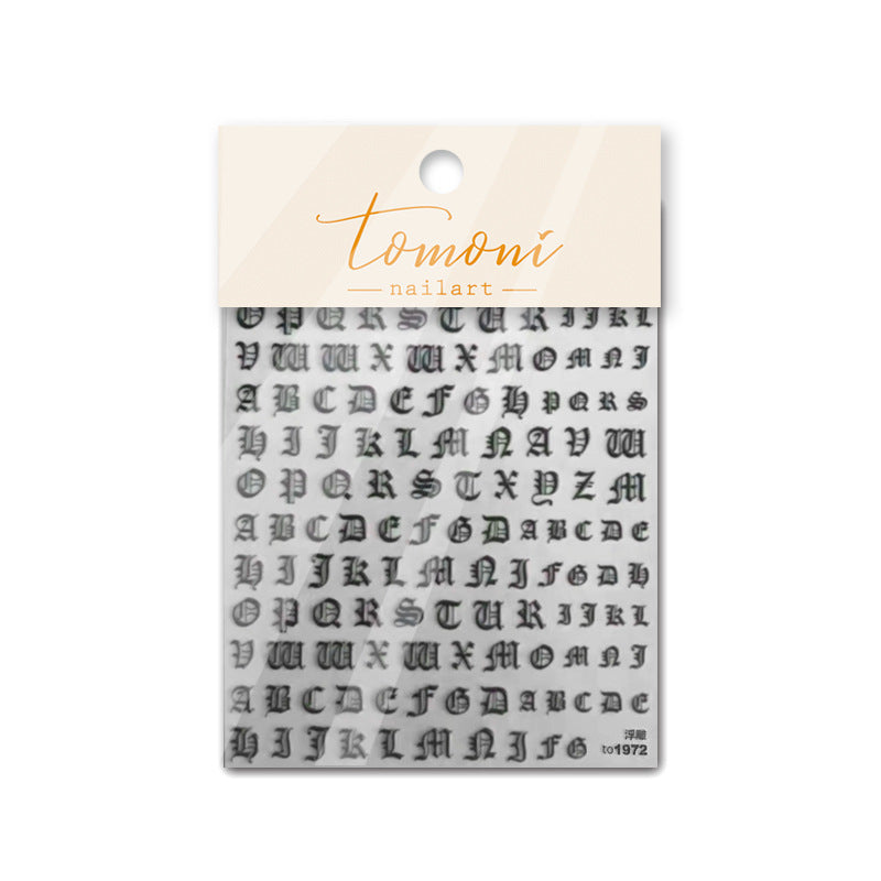 Gothic Old English Font Collection: "Vintage Typography" – 3D Embossed Nail Sticker