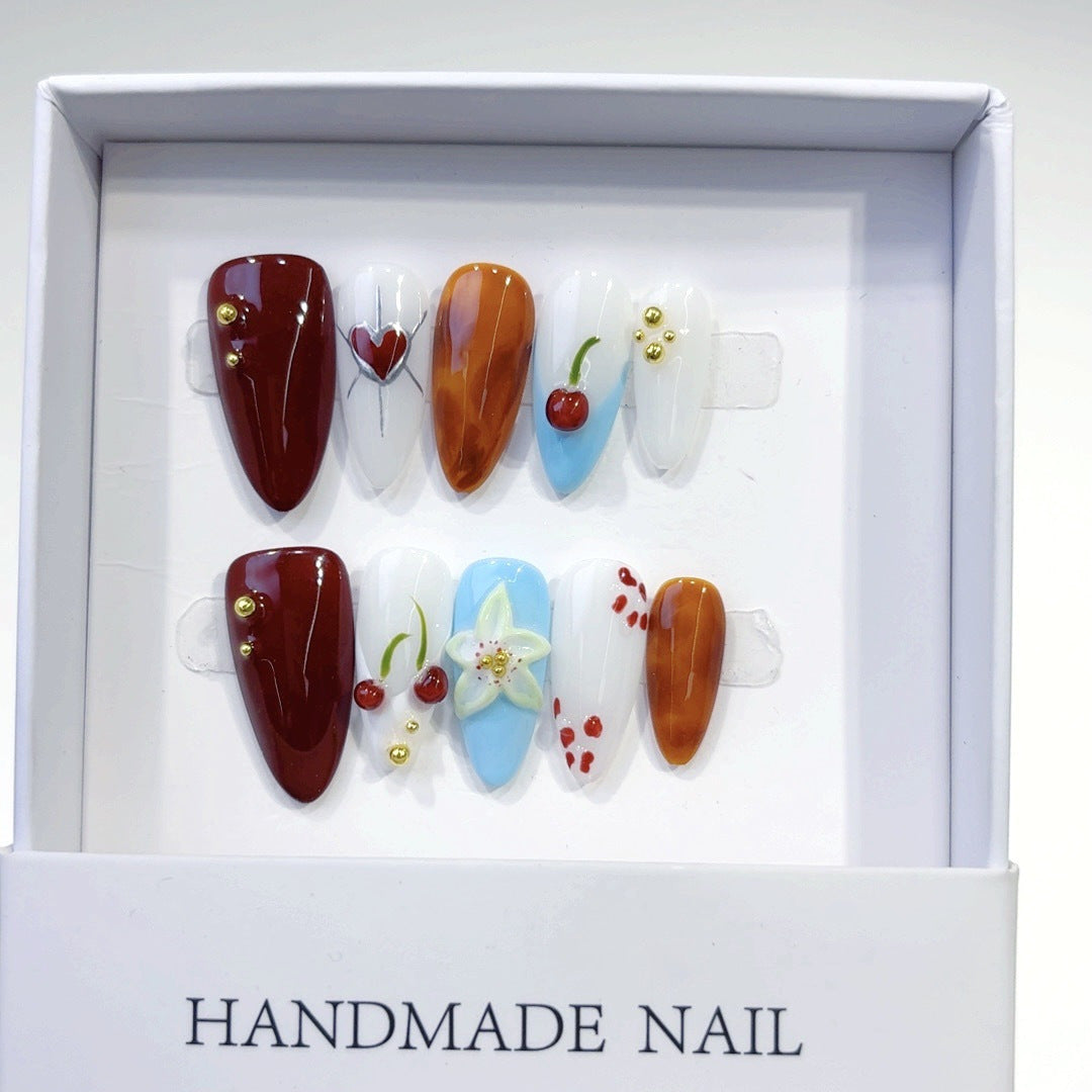 Fruitful Romance: "Cherry Amber" – Almond Press-On Nails