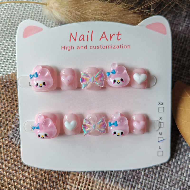 365Nails: "Kuromi Sweet Dream" – Handmade Cute Short Oval Press On Nails With Kuromi & Bow Design