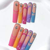 Retro Colorblock Crystal Gradient Press On Nails