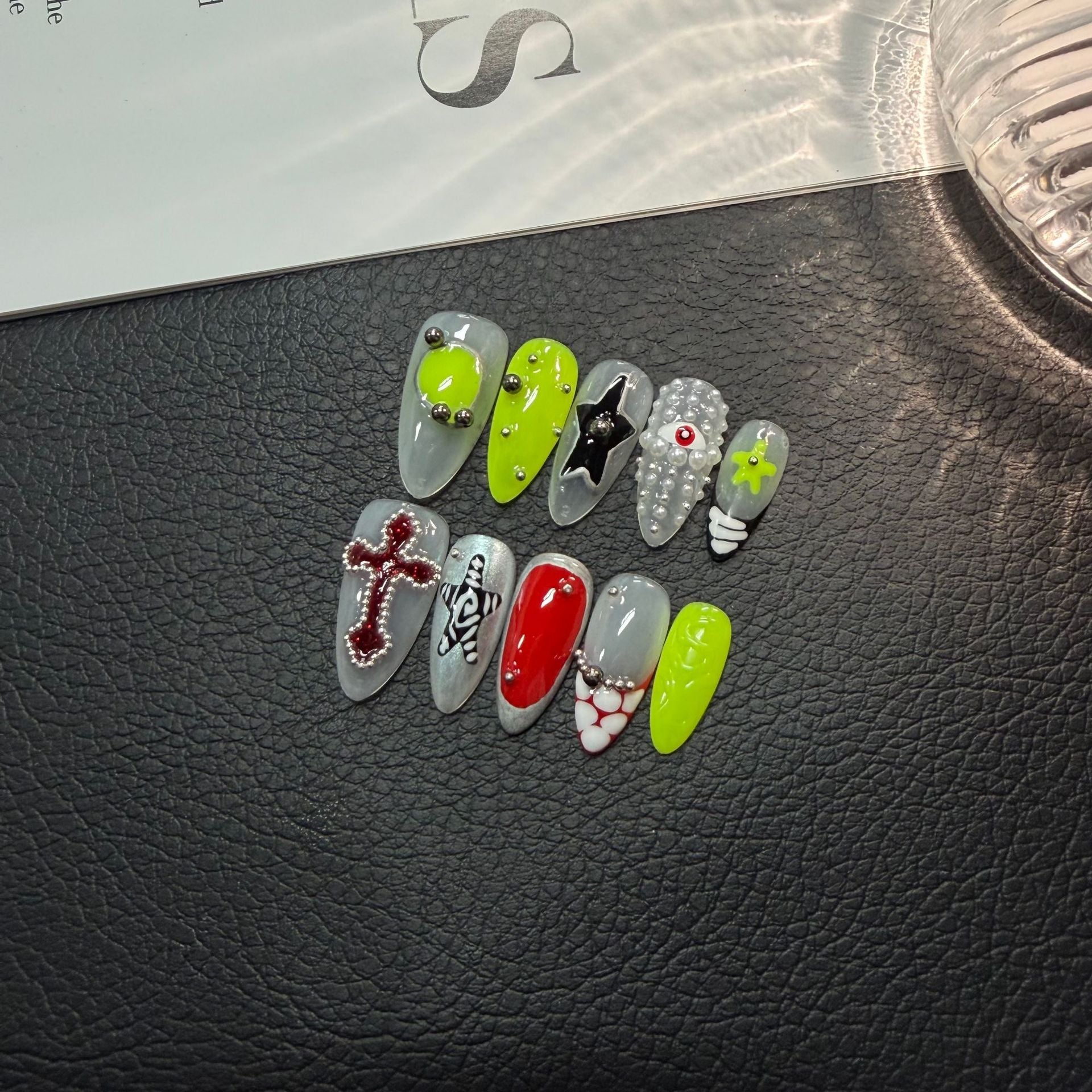 365nails: "Sacred & Profane" – 3D Cross & Gothic Charm Handmade Stiletto Nails