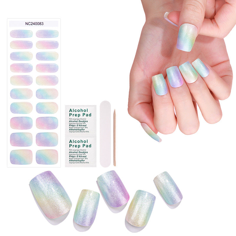 Semi-Cured Gel Nail Strips Sparkle Cat Eye Pearl Glossy Design (MOQ=3)