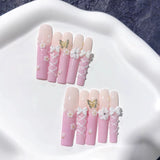 Soft Pink Floral Butterfly Lace Press On Nails