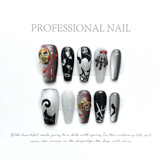 Purely handmade press on nails ghost cat star person real shot night sky cat gradient cat eye flash hand-painted wearing style | 365nails