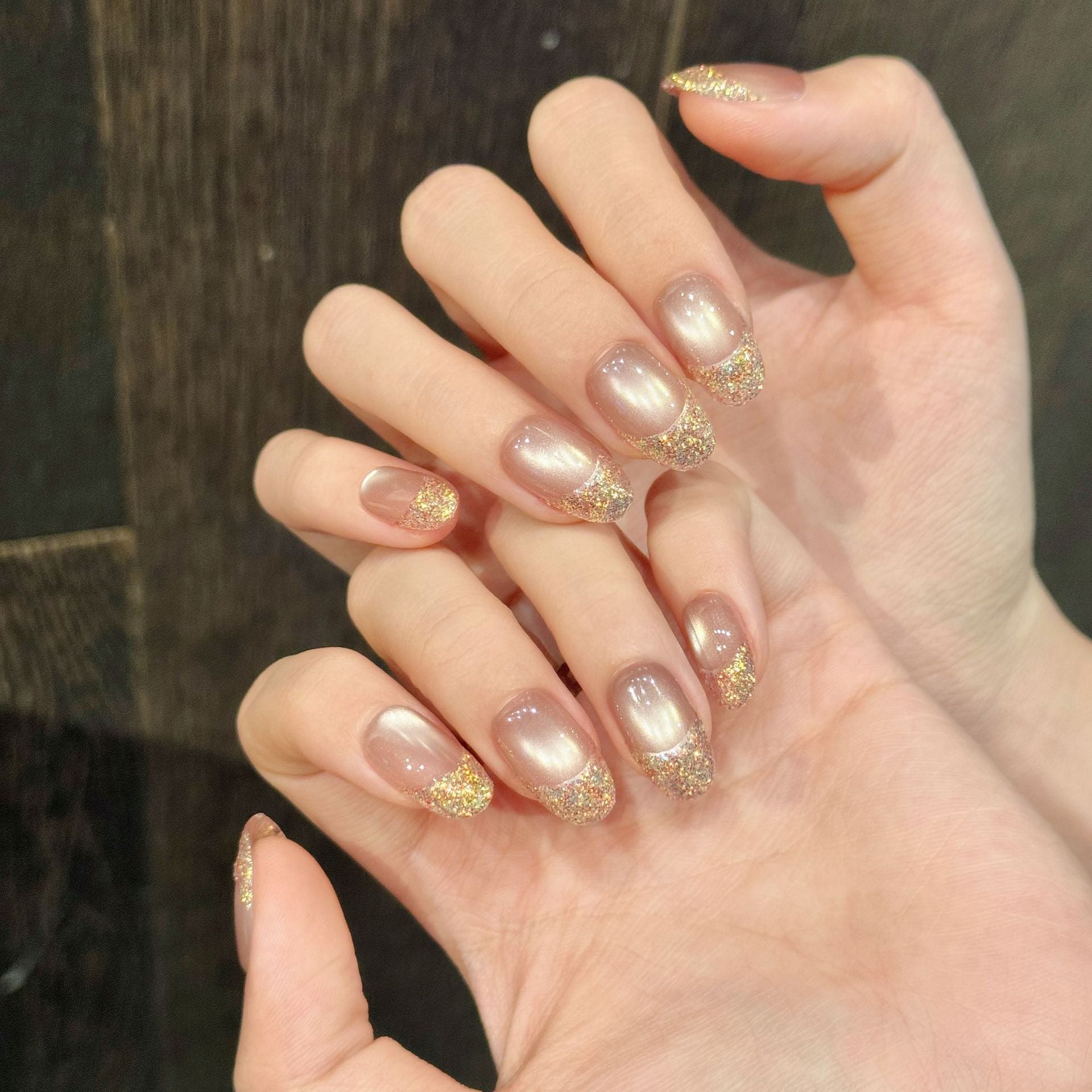 365nails: "Golden Hour" – Glitter French Tip Handmade Short Square Nails