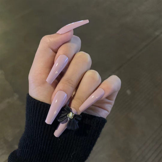 Long Ballet Wear Nail Finished Long Taro Purple Bow False Nail Nail Patch Nail Patch Removable｜365nails