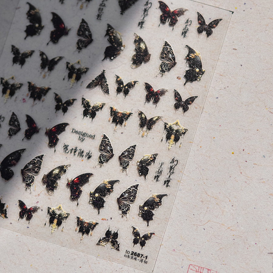 White Ink Butterfly Nail Stickers – 5D Embossed Oriental Art Set