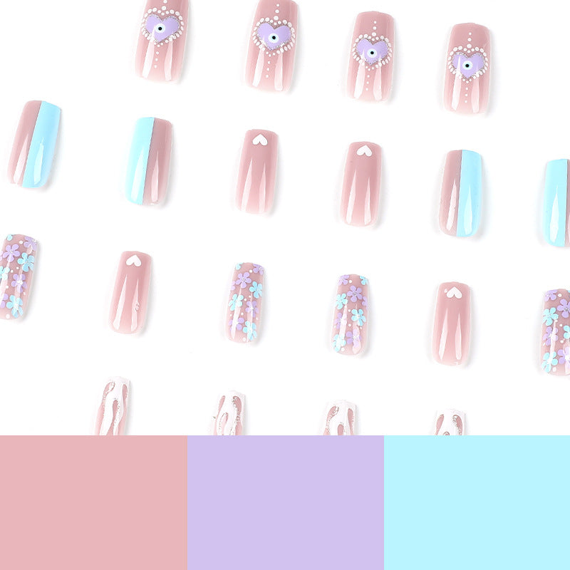 Unhas de armadura com acabamento em bolinhas brancas flamejantes e vento, unhas de armadura com glitter dourado, amor, rosa, azul e flor ｜365nails