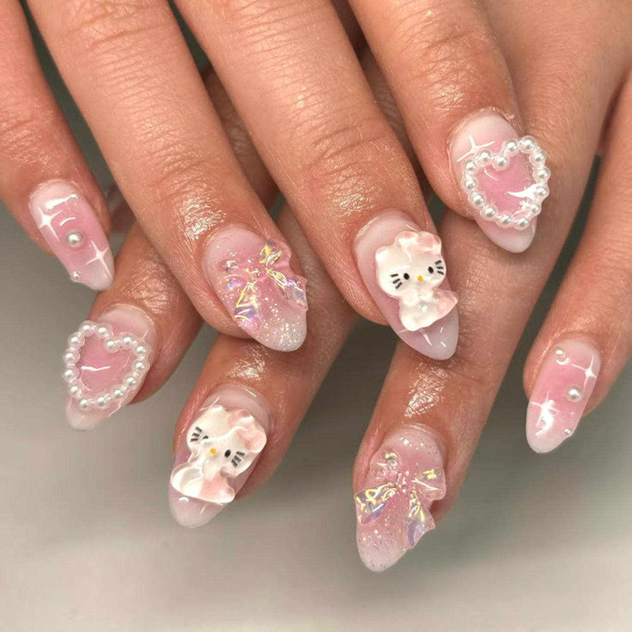 Japanese style sweet blush bow love press-on nails
