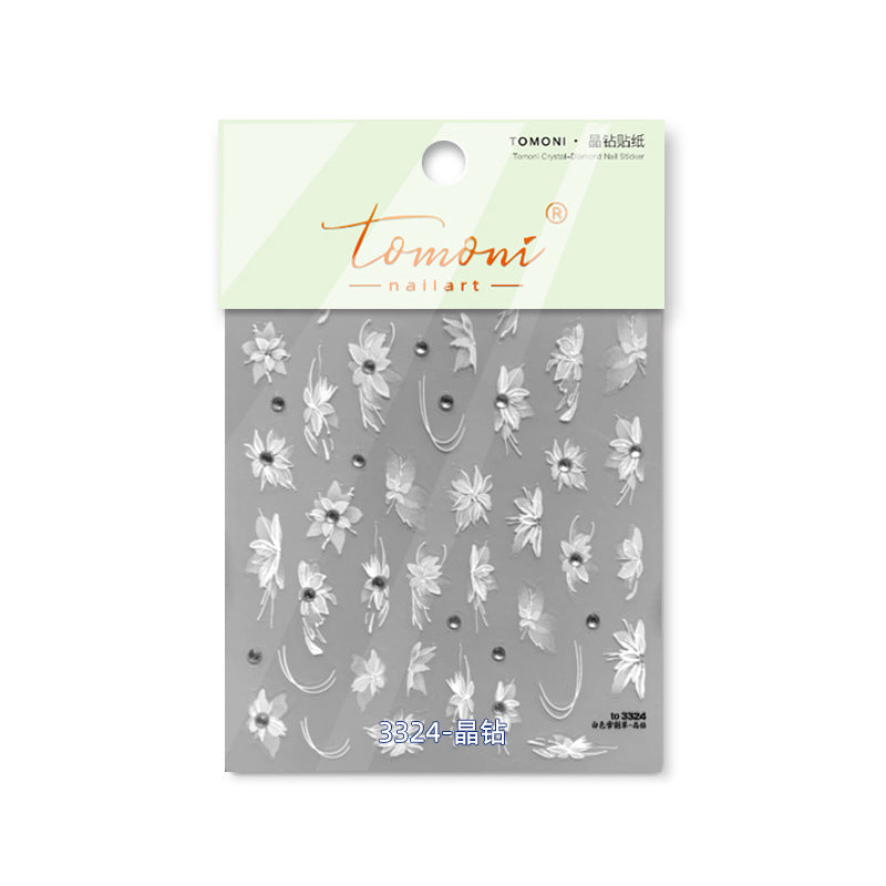 365nails: 화이트 플라워 라인스톤 장식 – 네일 아트 스티커