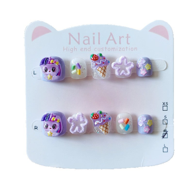 365nails: "purple star pony" – short round handmade kids press-on nails
