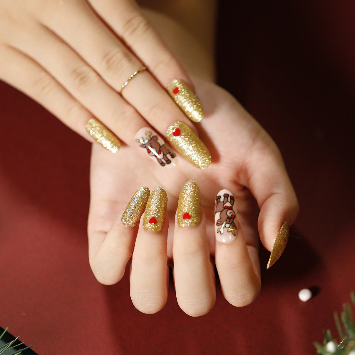 Christmas press on nails snowflake love snowman manicure short almond bow  long nail wholesale｜365nails