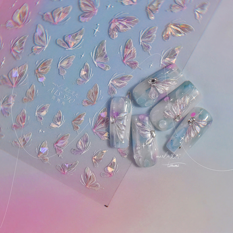 365nails: "Borboleta de Luz Holográfica em Concha" – Adesivos de Unha Iridescentes