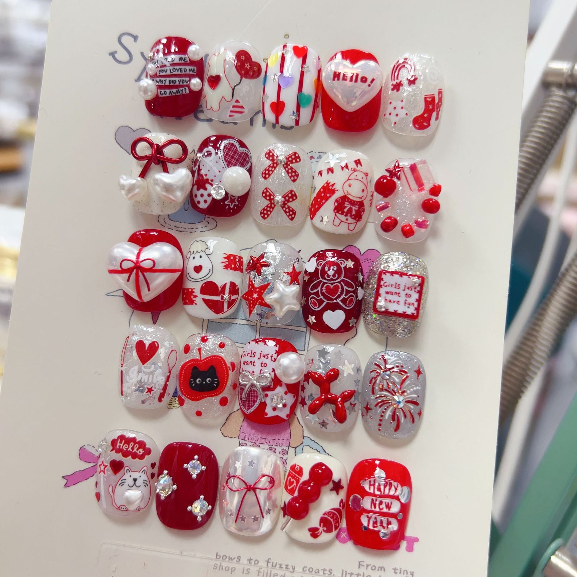 Red & White Festive Doodle: "Sweet Holiday Doodle" – 5D Embossed Nail Sticker