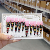 Pink Black Baroque Jewel Statement Press On Nails