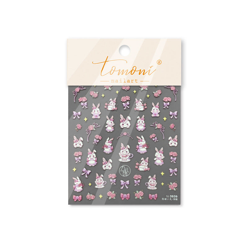 Pink Bunny Tea Party – 5D Embossed Cute Nail Art Set