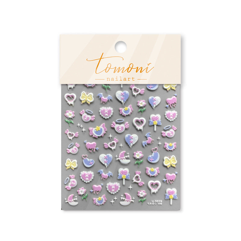 Dripping Heart Collection: "Silver Dripping Heart & Moon" – 3D Embossed Nail Sticker