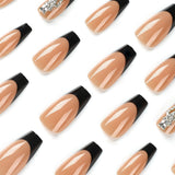 Unhas Art Press em unhas Pretas Pretas Prensas Francesas Prensas em Unhas Pedaço Padrão Dólar Tridimensional Strass Prensas em Unhas｜365nails