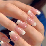 Use unha curta, peça de unha em pó branco, mudança gradual, arte de unha, peça de unha, atacado, peça de unha, unhas de pressão｜365nails