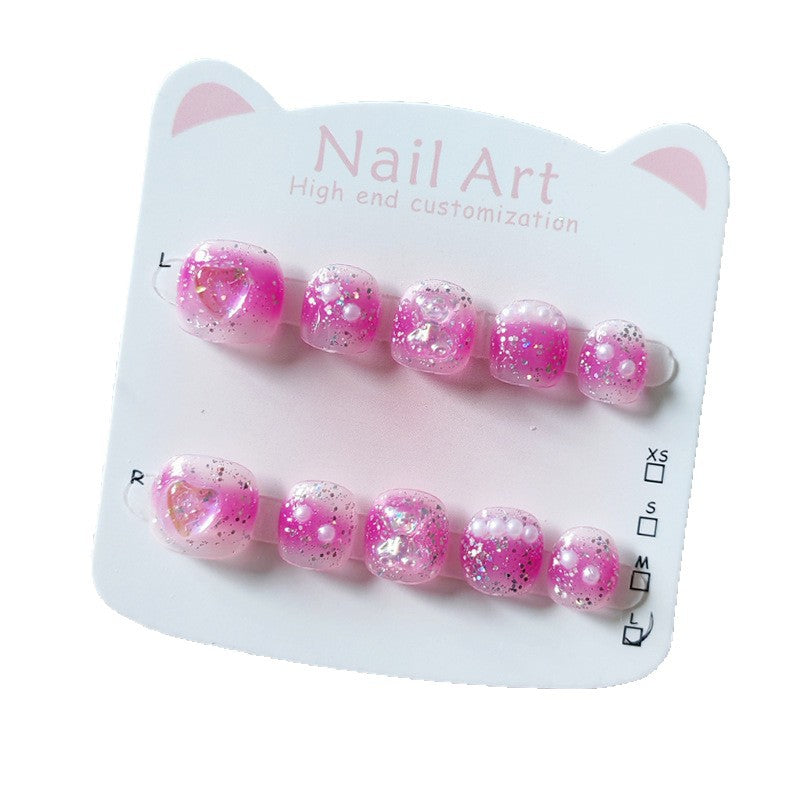 365nails-Pink Glitter Kids Series: "閃耀甜心" – 短款方形兒童穿戴甲