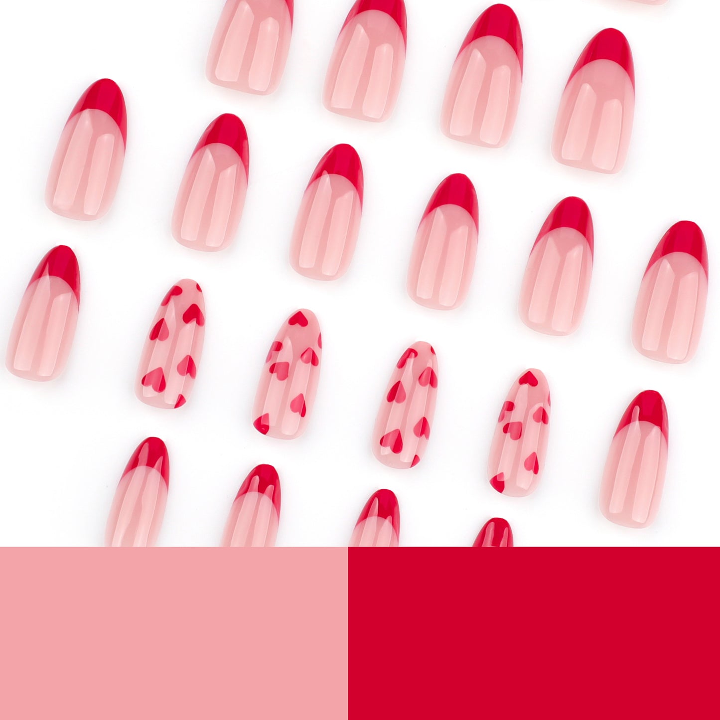 Simple naked pink Valentine's Day wearing nail French red edge manicure fake nail  hot-selling red love nail piece｜365nails