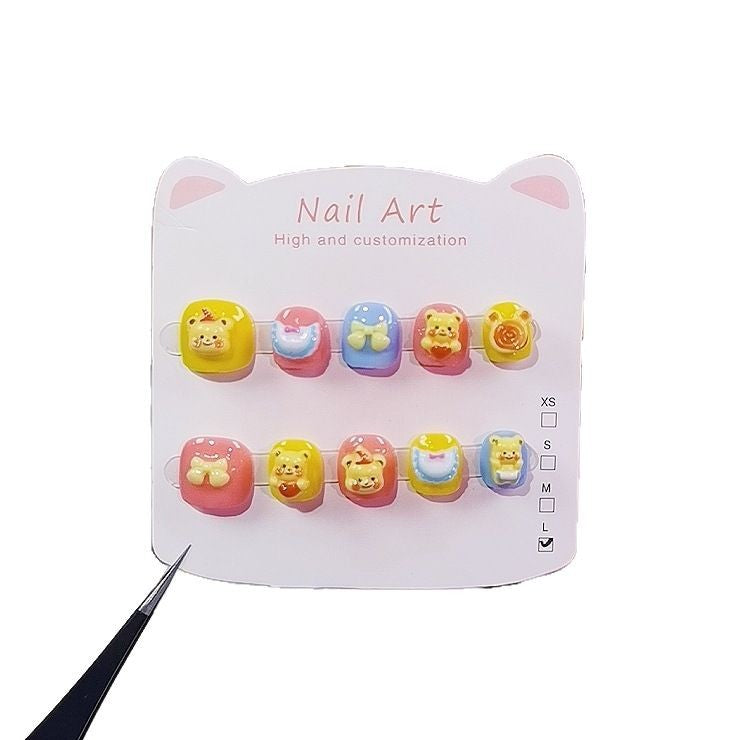 Butter Bear Colorful Cute Kids Press On Nails Set