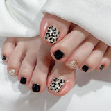 Unhas dos pés removíveis, elegantes e versáteis, com estampa de leopardo champanhe, 24 peças｜365 unhas