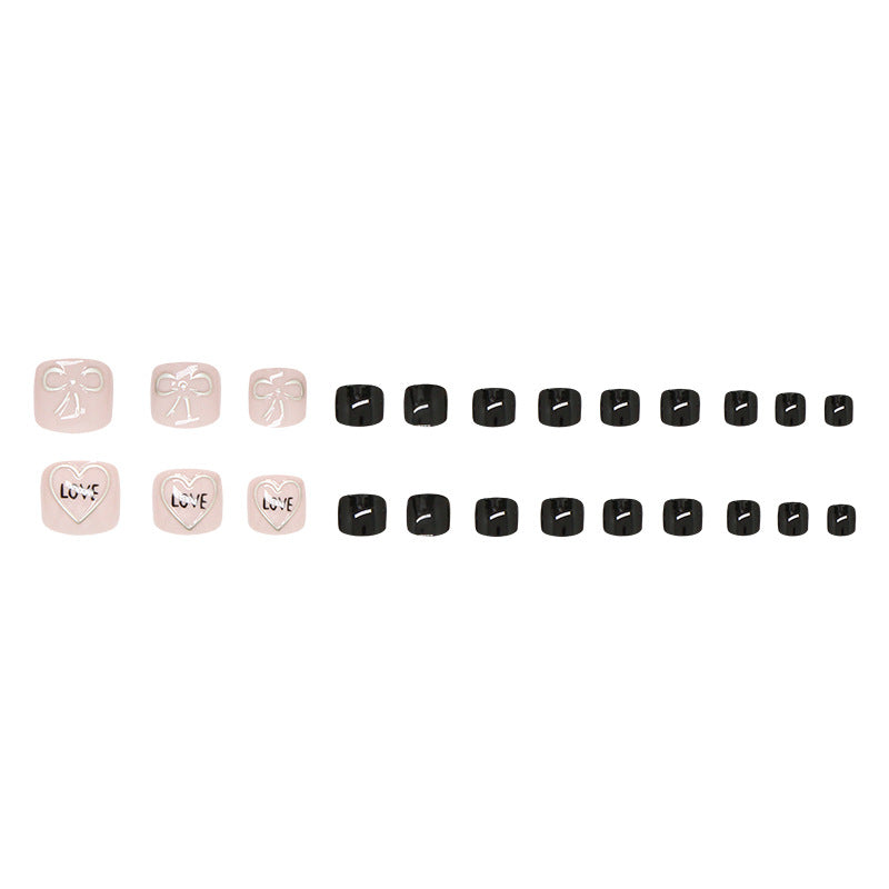 Letras de lazo de amor huecas tridimensionales, dulces y versátiles, uñas de los pies extraíbles, 24 piezas ｜365nails