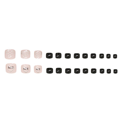 Letras de lazo de amor huecas tridimensionales, dulces y versátiles, uñas de los pies extraíbles, 24 piezas ｜365nails