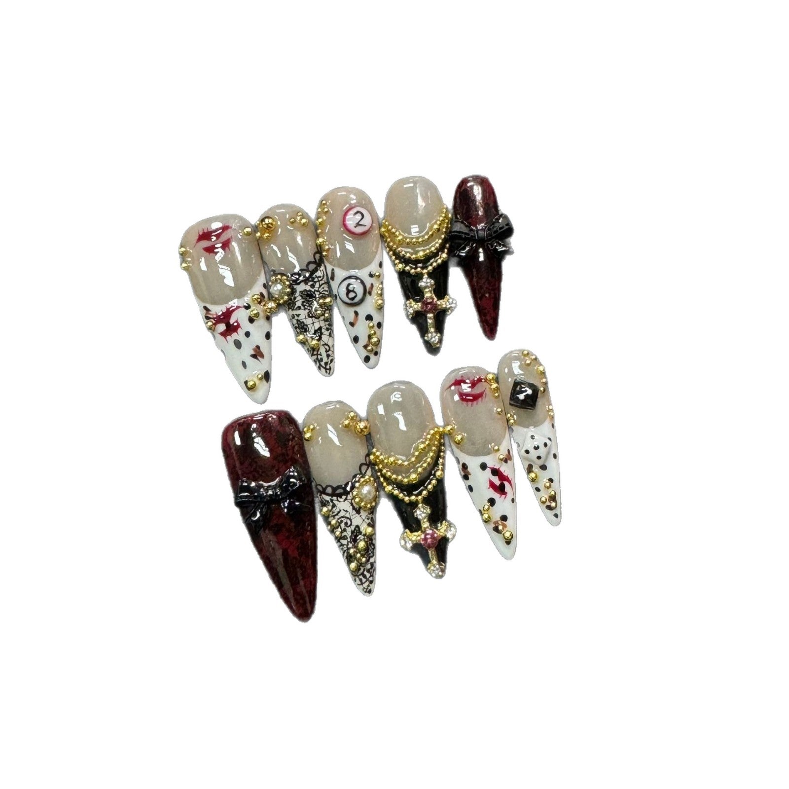 365nails: "Gothic Royalty" – 3D Cross & Jewel Handmade Stiletto Nails