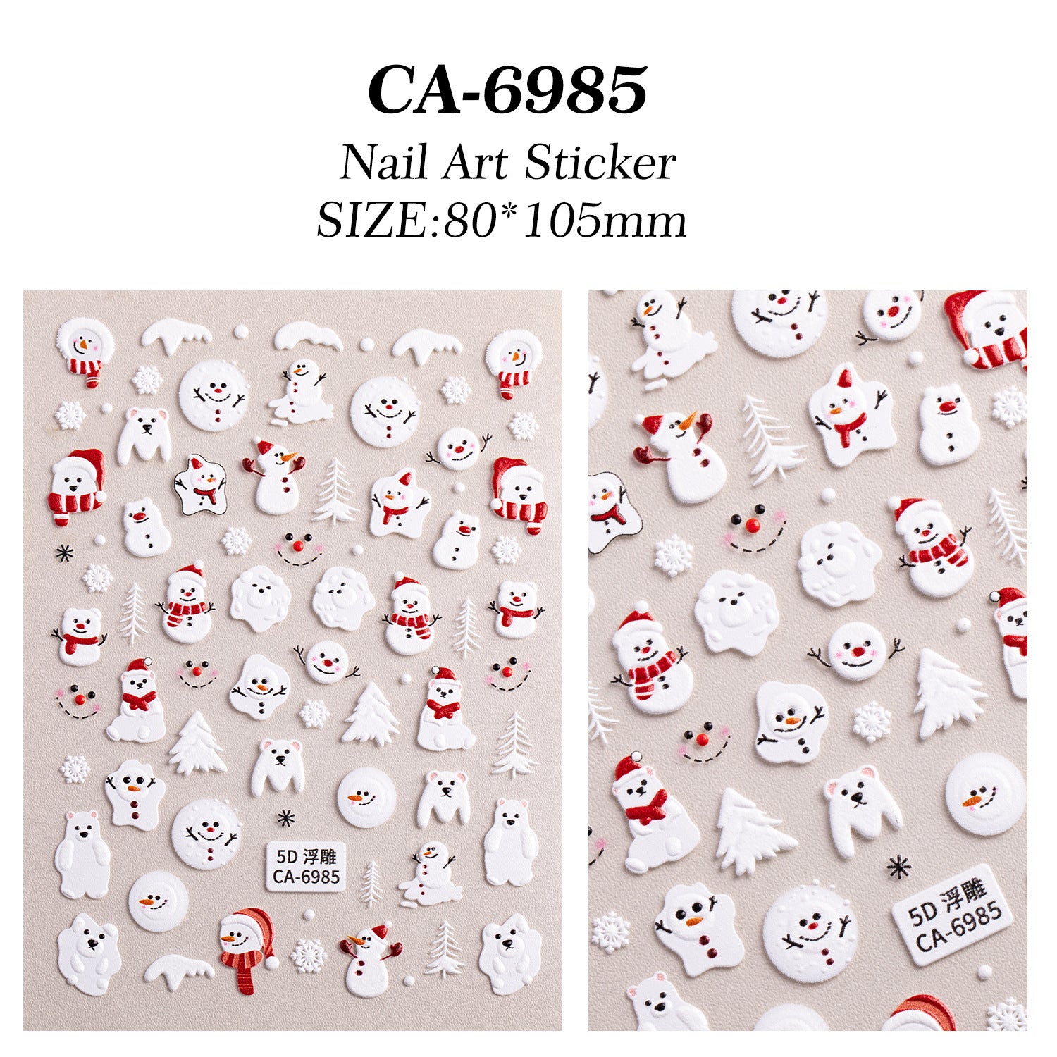 Cute Christmas Snowman Nail Art Sticker 5D Embossed Three-dimensional Santa Claus Elk Nail Sticker Ornament CA