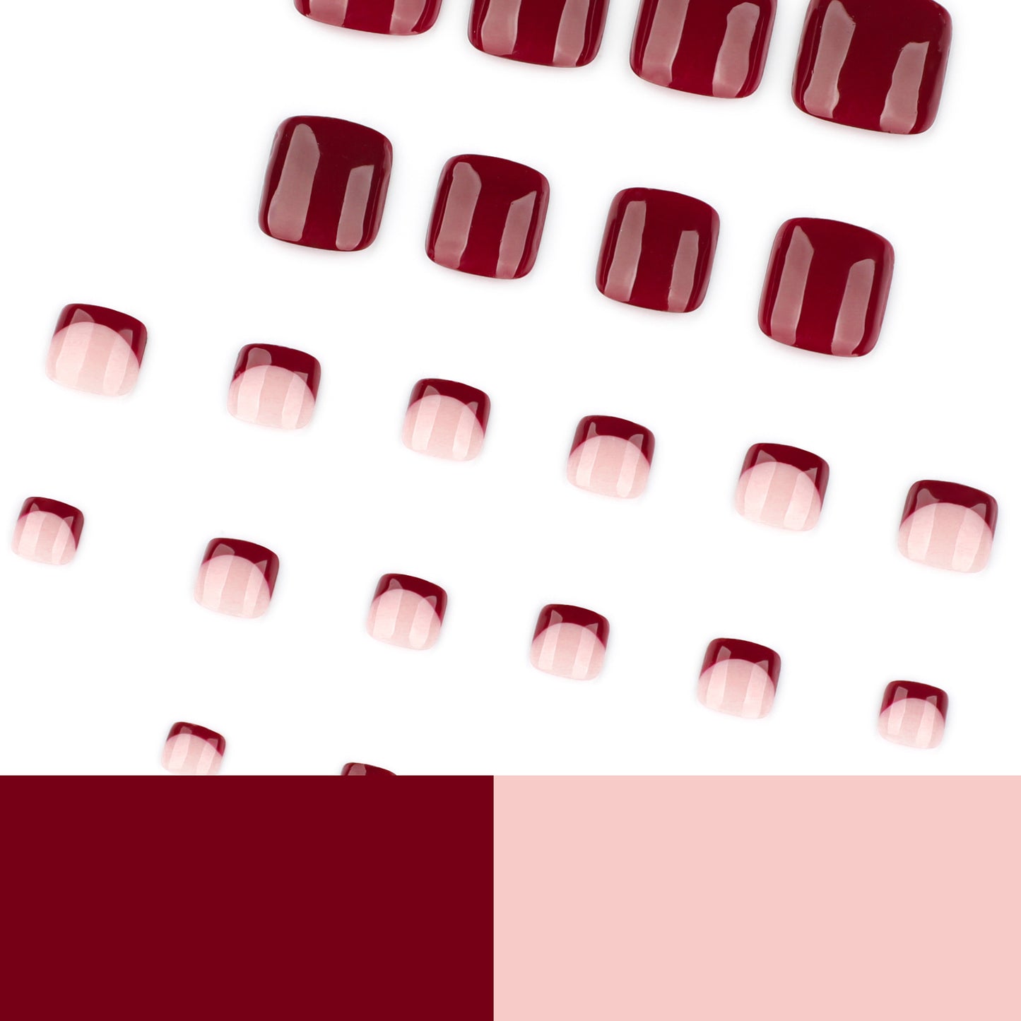 Simple red wearable nails, short square nails, french red manicure and feet