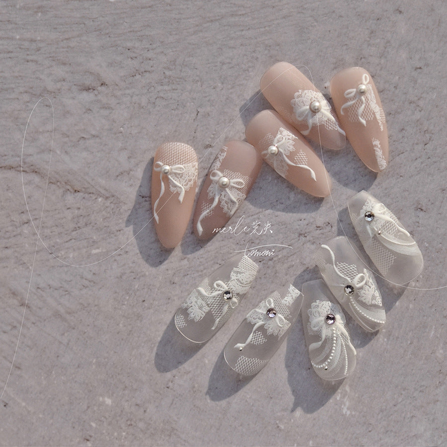 365nails: "White Lace & Pearl Bow" – nail art stickers