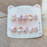 365nails: "pink sweetheart collection" – short round handmade kids press-on nails (4 styles)
